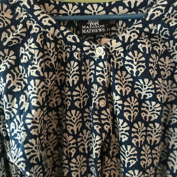 Madison Mathews OLIVE Shirt Palm fronds hand block small - Picture 6 of 10
